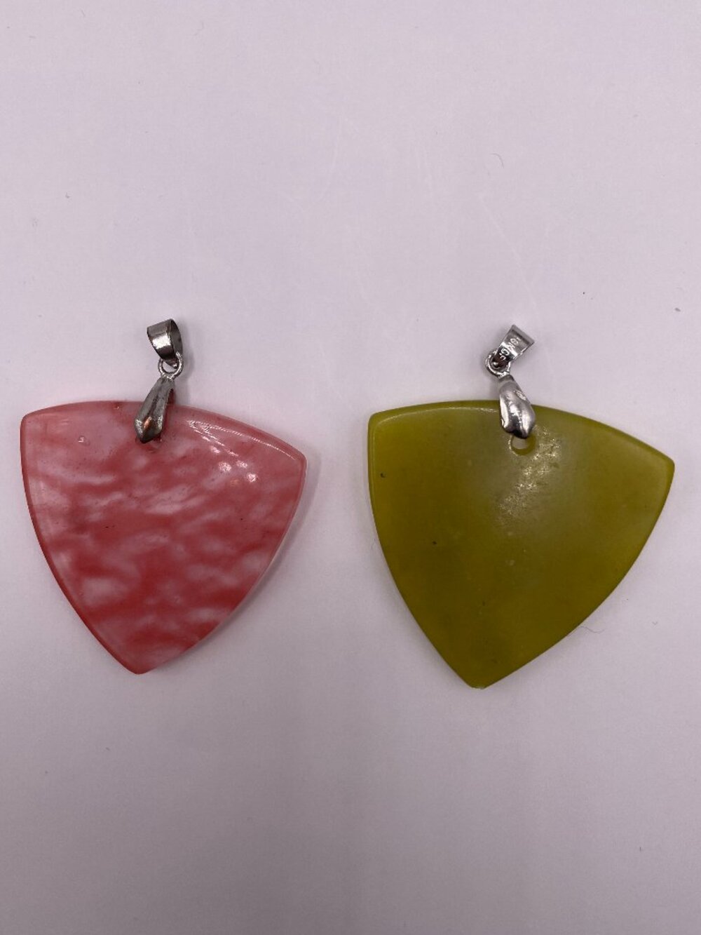 Marbled Coral and Avacado Green Guitar Pick Shape Pendant Set